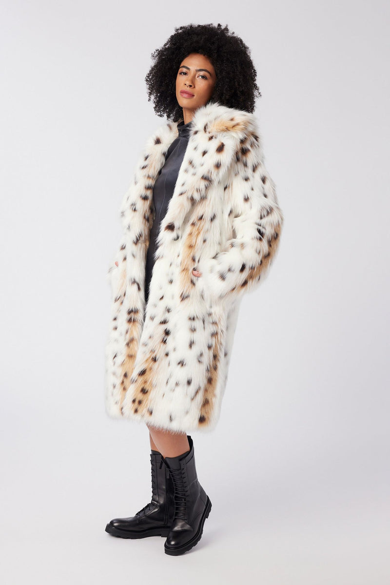 Snow Leopard Men's Long Faux Fur Coat | SpiritHoods S / ivory/beige/brown/white