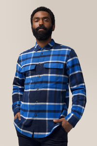 Stadium Shirt Jacket | Brushed Flannel in color Blue Plaid by Good Man Brand, view 14