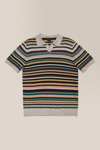 Knit Polo Sweater | Merino Wool in color Oatmeal Multi Stripe by Good Man Brand, view 2