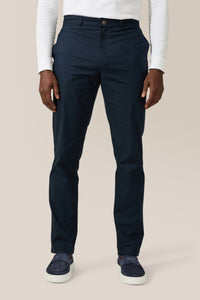 Model is wearing a size 4 Stanton Tapered-Leg Pant | Responsible Cotton Twill in color Sky Captain by Good Man Brand, view 2