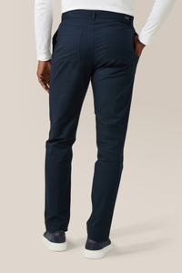 Model is wearing a size 32 Stanton Tapered-Leg Pant | Responsible Cotton Twill in color Sky Captain by Good Man Brand, view 4
