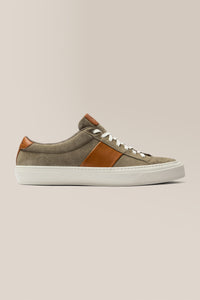 Midtown Stripe Sneaker | Suede in color Army/vachetta by Good Man Brand, view 1