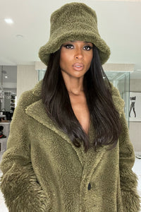 The Teddy Coat in Faux Fur in color Olive by LITA, view 1