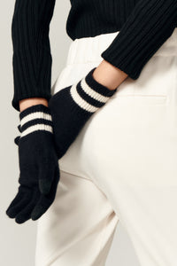 Sport Stripe Gloves In So Soft Cashmere in color Black/milk by LITA, view 1