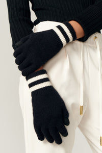Sport Stripe Gloves In So Soft Cashmere in color Black/milk by LITA, view 2