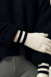Sport Stripe Gloves In So Soft Cashmere in color Milk/black by LITA, view 4