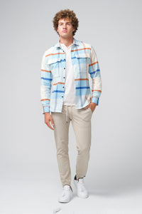 Stadium Shirt Jacket | Brushed Flannel in color Light Blue Plaid by Good Man Brand, view 11