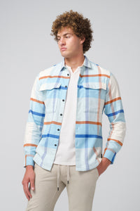 Stadium Shirt Jacket | Brushed Flannel in color Light Blue Plaid by Good Man Brand, view 8