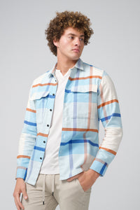 Stadium Shirt Jacket | Brushed Flannel in color Light Blue Plaid by Good Man Brand, view 9