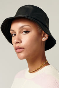 Leather Bucket Hat in color Black by LITA, view 3