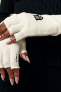 Black Cheetah Gloves In So Soft Cashmere in color Milk by LITA, view 7