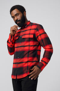 Stadium Shirt Jacket | Brushed Flannel in color Red Orange Plaid by Good Man Brand, view 2