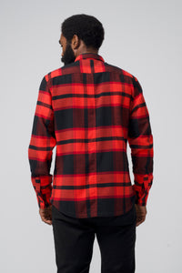 Stadium Shirt Jacket | Brushed Flannel in color Red Orange Plaid by Good Man Brand, view 3