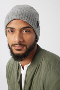 Short Roll Beanie | Recycled Cashmere in color Grey Heather by Good Man Brand, view 5