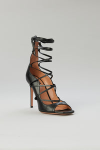 Solid Strappy Heel Sandal in Nappa Leather in color Black by LITA, view 2