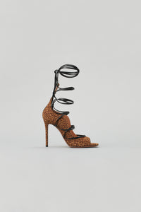 Solid Strappy Heel Sandal in Printed Leather in color Camel King Cheetah/black by LITA, view 1