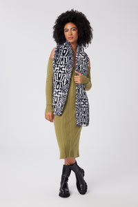 Long Wide Scarf in Safari Printed Faux Fur in color White/black Abstract Safari by LITA, view 2