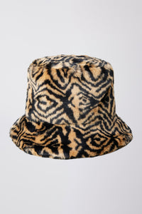 Bucket Hat in Printed Faux Fur in color Doe/black Abstract Safari by LITA, view 3