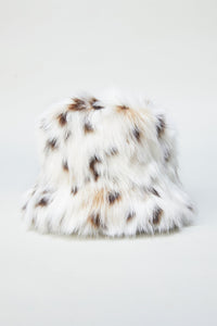 Bucket Hat in Printed Faux Fur in color Snow Leopard by LITA, view 1