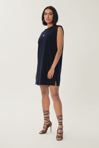 Cam is wearing a size S Muscle Tee Dress in Sustainable Cotton in color Black by LITA, view 2