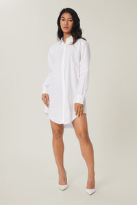 Annaly is wearing a size S Oversized Shirt Dress in Cotton in color White by LITA, view 12
