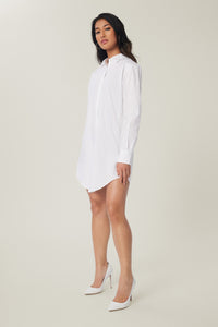 Annaly is wearing a size S Oversized Shirt Dress in Cotton in color White by LITA, view 13