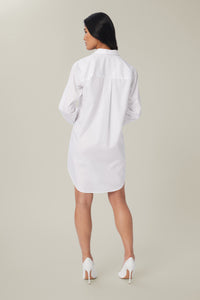 Annaly is wearing a size S Oversized Shirt Dress in Cotton in color White by LITA, view 15