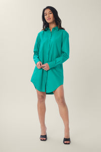 Annaly is wearing a size S Oversized Shirt Dress in Cotton in color Water Garden by LITA, view 7