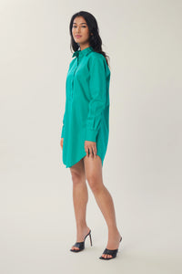 Annaly is wearing a size S Oversized Shirt Dress in Cotton in color Water Garden by LITA, view 8
