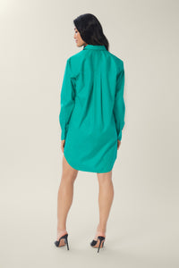 Annaly is wearing a size S Oversized Shirt Dress in Cotton in color Water Garden by LITA, view 10