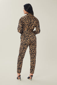 Annaly is wearing a size S Born Free Jumpsuit in Printed Organic Cotton in color Iced Coffee Large Cheetah by LITA, view 5