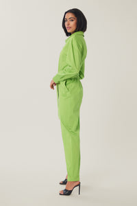 Cam is wearing a size S Born Free Jumpsuit in Cotton in color Acid Lime by LITA, view 3
