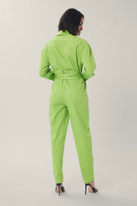 Cam is wearing a size S Born Free Jumpsuit in Cotton in color Acid Lime by LITA, view 4
