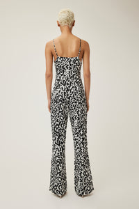 Bella is wearing a size S New Tie-Front Jumpsuit in Printed Viscose Crepe in color King Cheetah by LITA, view 4