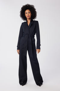Imoni is wearing a size S Trench Jumpsuit in Stretch Twill Cotton in color Black by LITA, view 1