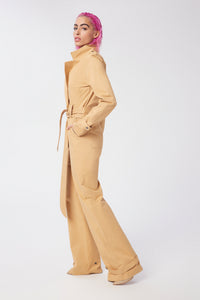 Cam is wearing a size S Trench Jumpsuit in Stretch Twill Cotton in color Doe by LITA, view 8