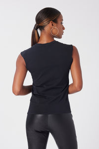 Aunjoli is wearing a size S Jaguar Muscle Tee in Organic Cotton in color Black by LITA, view 4