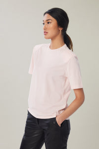 Annaly is wearing a size S Boxy Shoulder Pad Tee in Cotton in color Lotus by LITA, view 23
