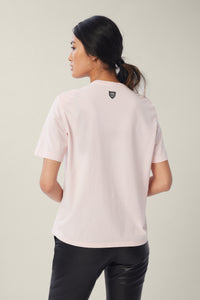 Annaly is wearing a size S Boxy Shoulder Pad Tee in Cotton in color Lotus by LITA, view 25
