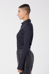 Maya is wearing a size S Connection Woven Shirt in Cotton in color Black by LITA, view 9