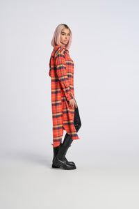 Cam is wearing a size XS Maxi Plaid Boyfriend Shirt in Brushed Cotton Flannel in color Fiesta by LITA, view 8