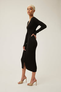 Bella is wearing a size s Icon Rib Cardigan Dress in Cotton in color Black by LITA, view 10