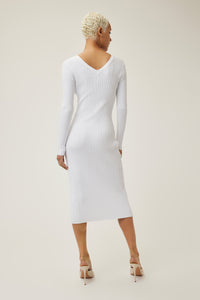 Bella is wearing a size s Icon Rib Cardigan Dress in Cotton in color White by LITA, view 3