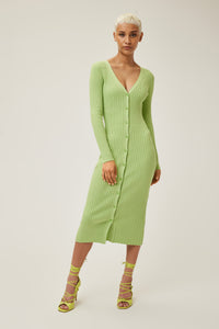 Bella is wearing a size s Icon Rib Cardigan Dress in Cotton in color Acid Lime by LITA, view 4