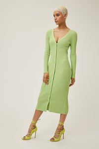 Bella is wearing a size s Icon Rib Cardigan Dress in Cotton in color Acid Lime by LITA, view 5