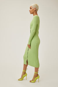 Bella is wearing a size s Icon Rib Cardigan Dress in Cotton in color Acid Lime by LITA, view 6