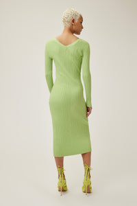 Bella is wearing a size s Icon Rib Cardigan Dress in Cotton in color Acid Lime by LITA, view 7