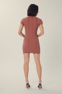 Cam is wearing a size S Mini Rib Polo Dress in color Cinnamon by LITA, view 13