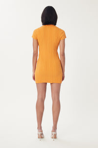 Cam is wearing a size S Mini Rib Polo Dress in color Pop Orange by LITA, view 19