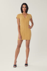 Cam is wearing a size S Mini Rib Polo Dress in color Iced Coffee by LITA, view 20